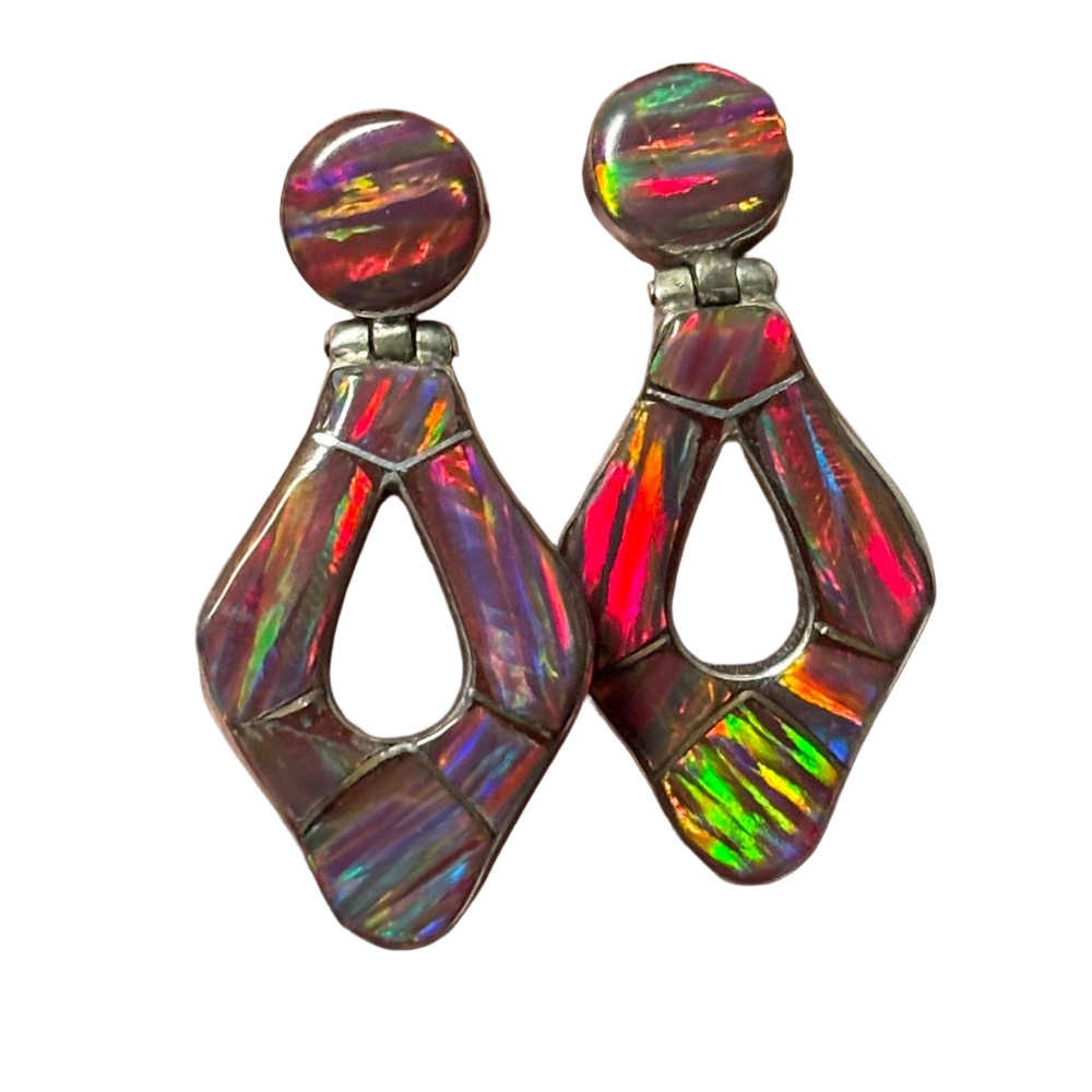 ✨ Vintage Escorcia Taxco 950 Silver Opal Inlay Earrings – TP-120 ✨